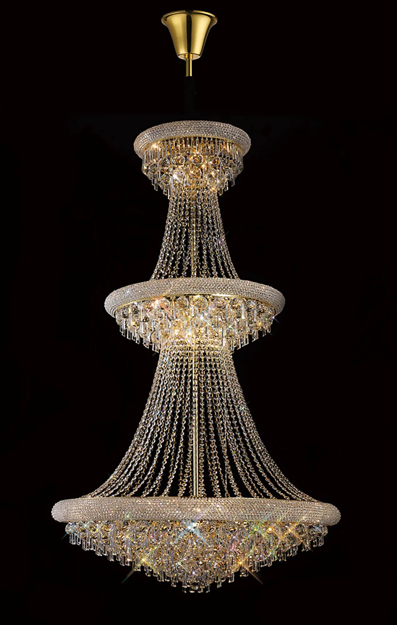 Alexandra Gold Crystal Ceiling Lights Diyas Tiered Crystal Fittings